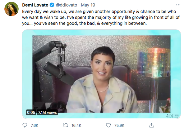 Screen shot of Demi Lovato on Twitter